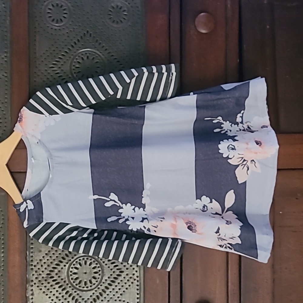 Girls NWT 2T Dress Long Sleeve Floral Light Blue Grey Easter Spring
